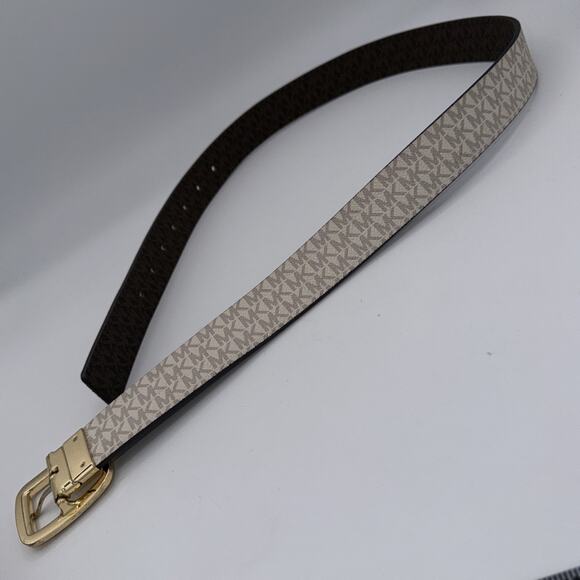 Michael Kors Logo Belt, Vanilla Brown Medium 36” Twist Reversible MK all-over - Picture 7 of 10